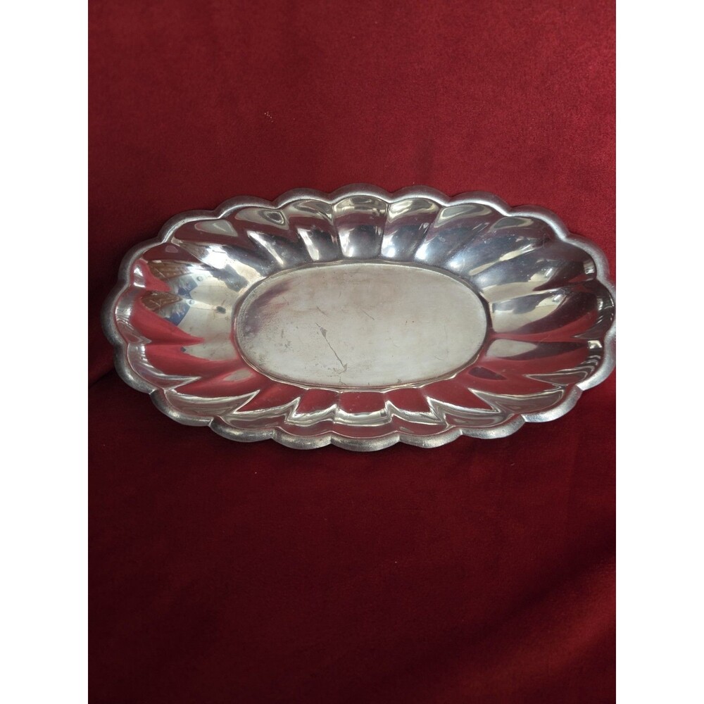 Vintage Pewtarex 11" Oval Flower Petal Serving Tray Bowl Bread Fruit Dish